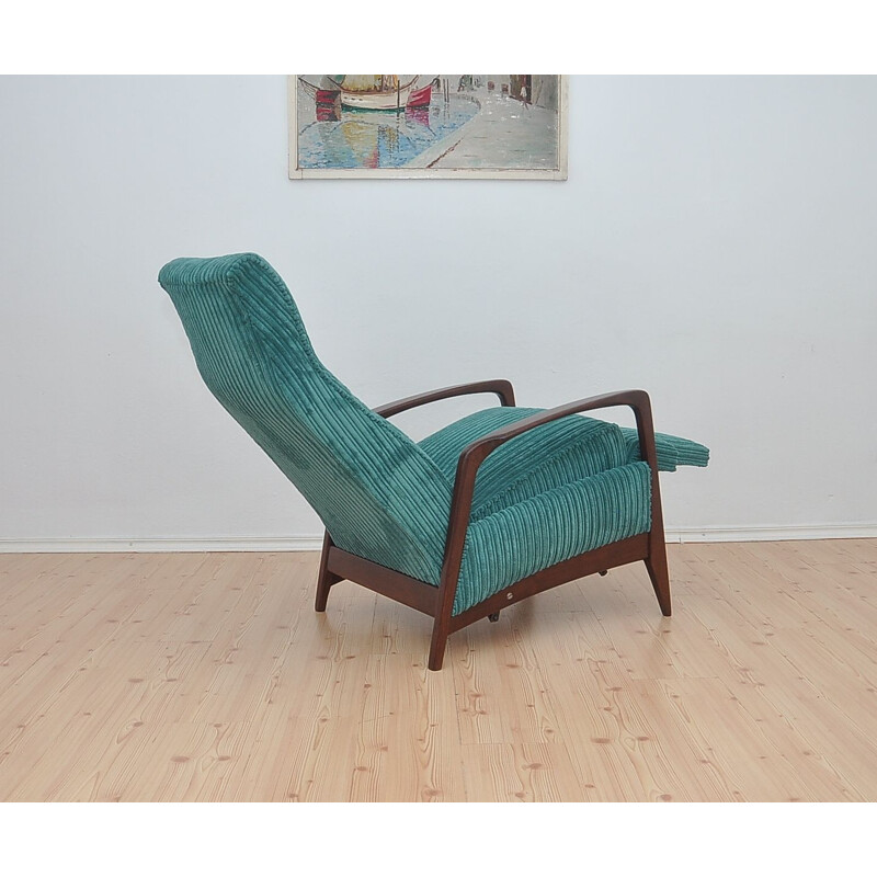 Vintage Corduroy armchair with folding footrest, 1960s