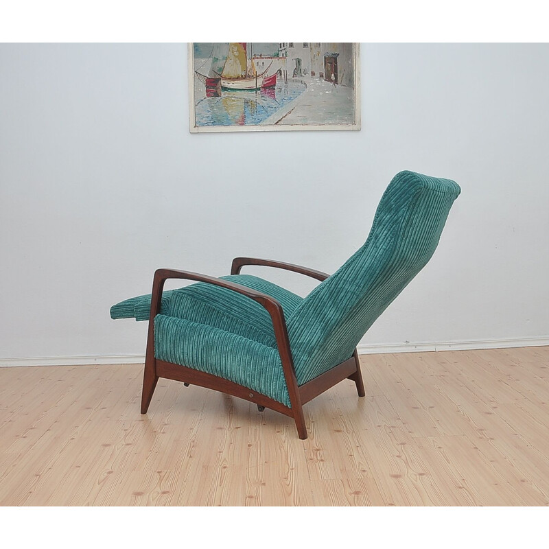 Vintage Corduroy armchair with folding footrest, 1960s