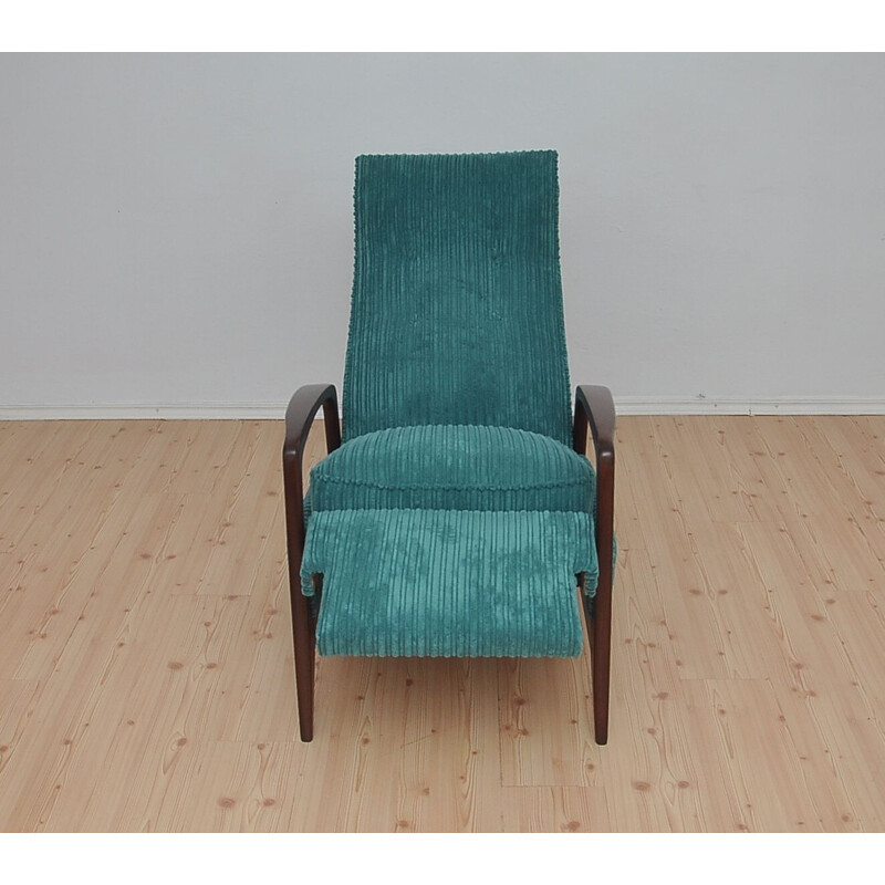 Vintage Corduroy armchair with folding footrest, 1960s