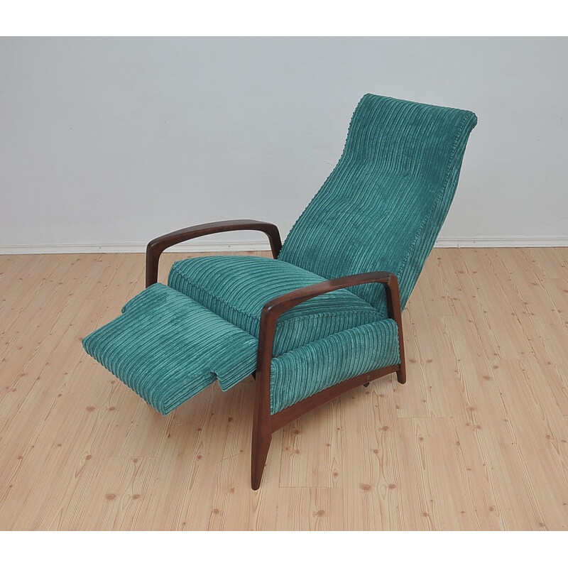 Fauteuil vintage en velours côtelé avec repose-pieds pliable 1960