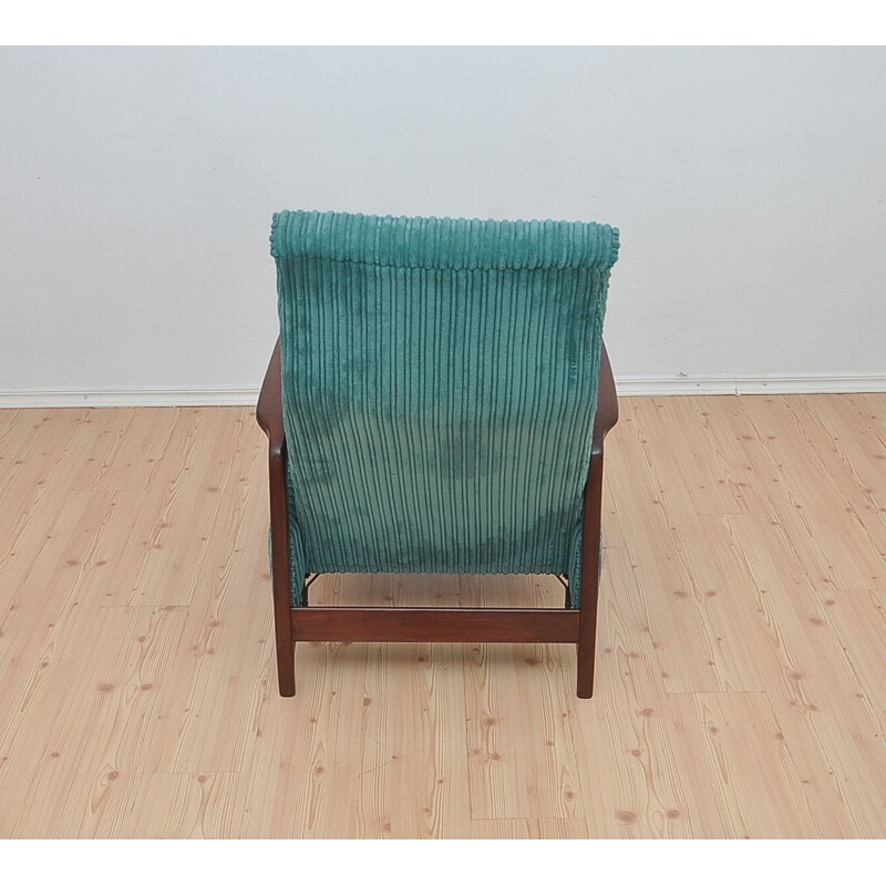 Vintage Corduroy armchair with folding footrest, 1960s