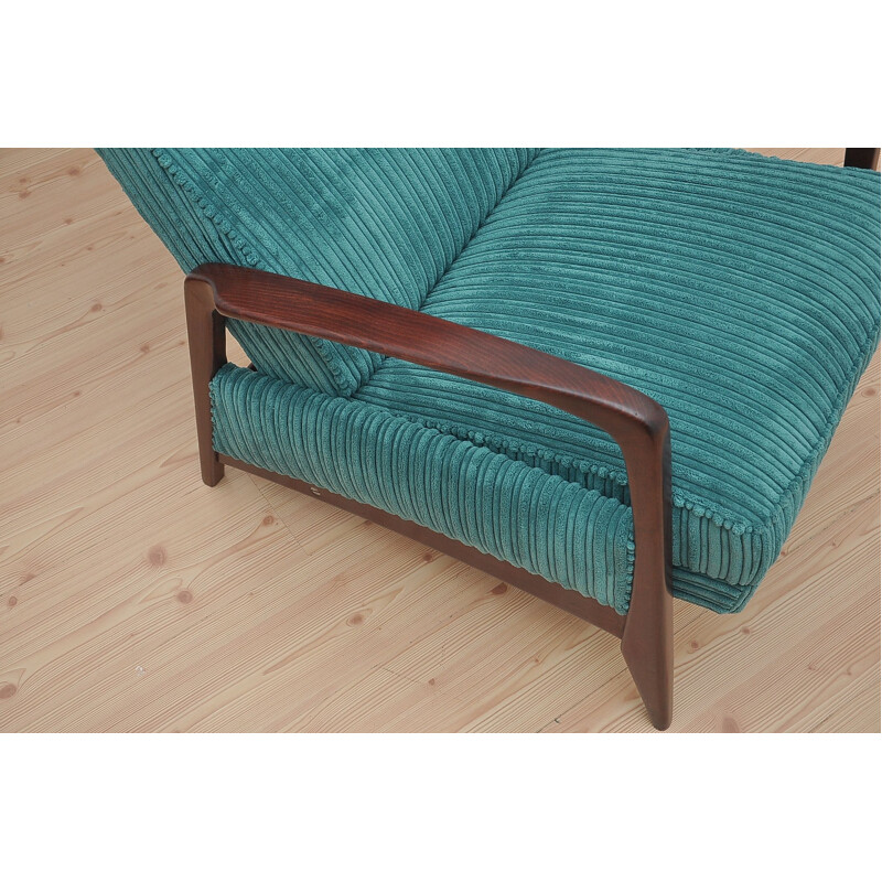 Vintage Corduroy armchair with folding footrest, 1960s