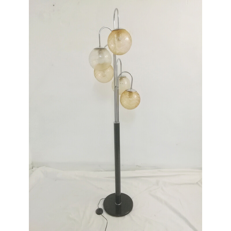 Vintage floor lamp with 5 glass shades in amber tones