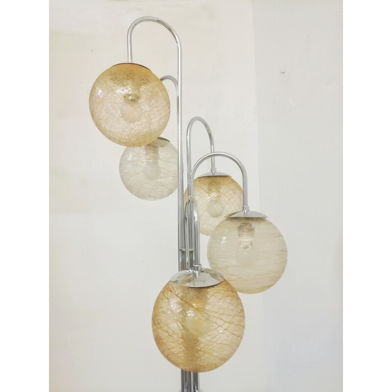 Vintage floor lamp with 5 glass shades in amber tones