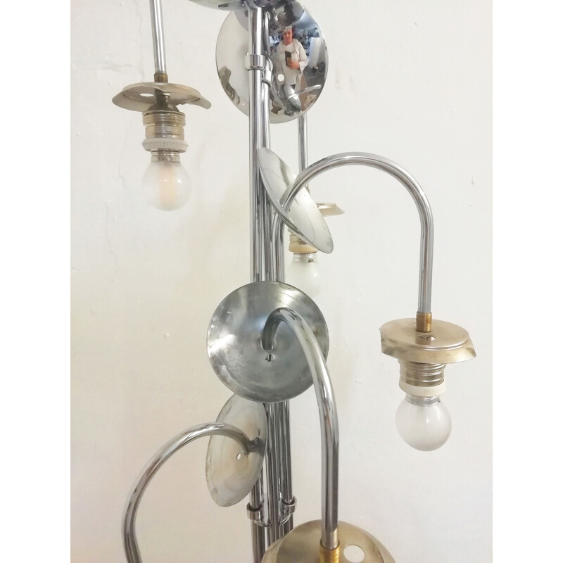 Vintage floor lamp with 5 glass shades in amber tones