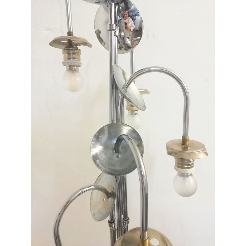 Vintage vloerlamp met 5 glazen kappen in amberkleurige tinten