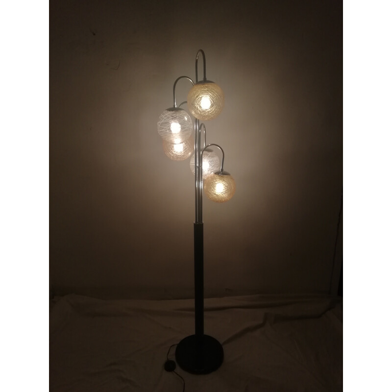 Vintage vloerlamp met 5 glazen kappen in amberkleurige tinten