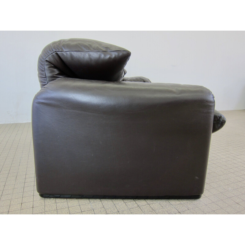 Vintage  2,5 seater sofa Cassina Maralunga dark brown leather 1973