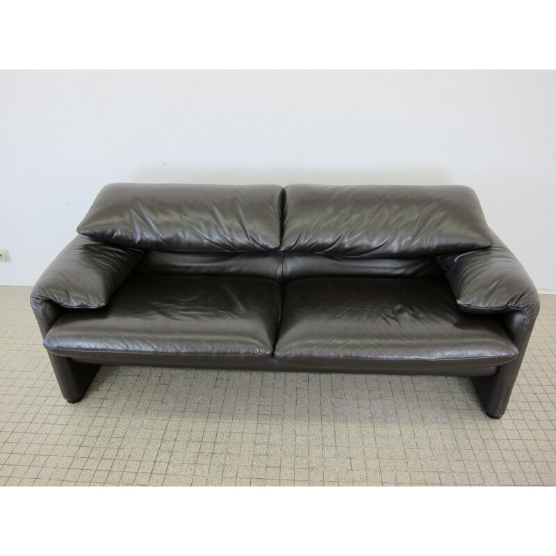 Vintage 2,5 seater sofa Cassina Maralunga dark brown leather 1973