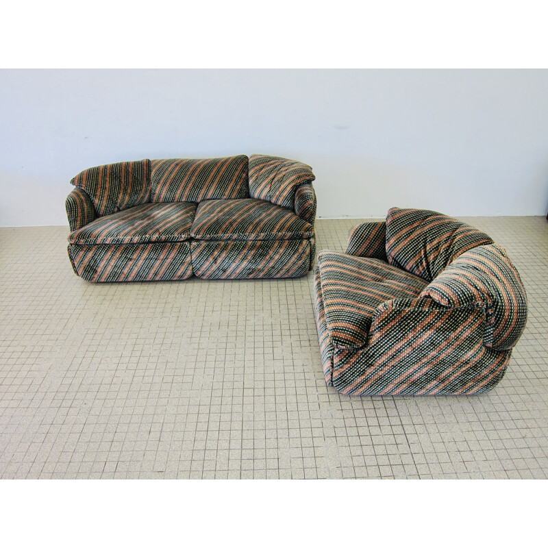 Canapé et fauteuil vintage 2 places Saporiti Confidential 1972