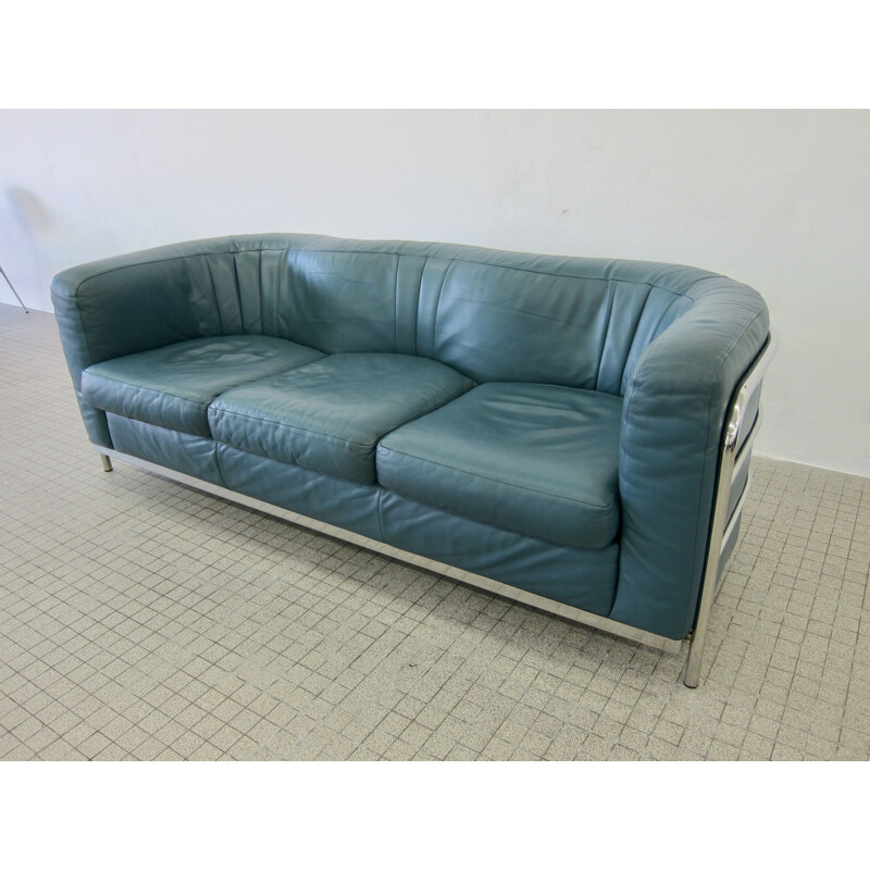 Vintage Zanotta 'Onda' green leather 3 seater sofa 1985