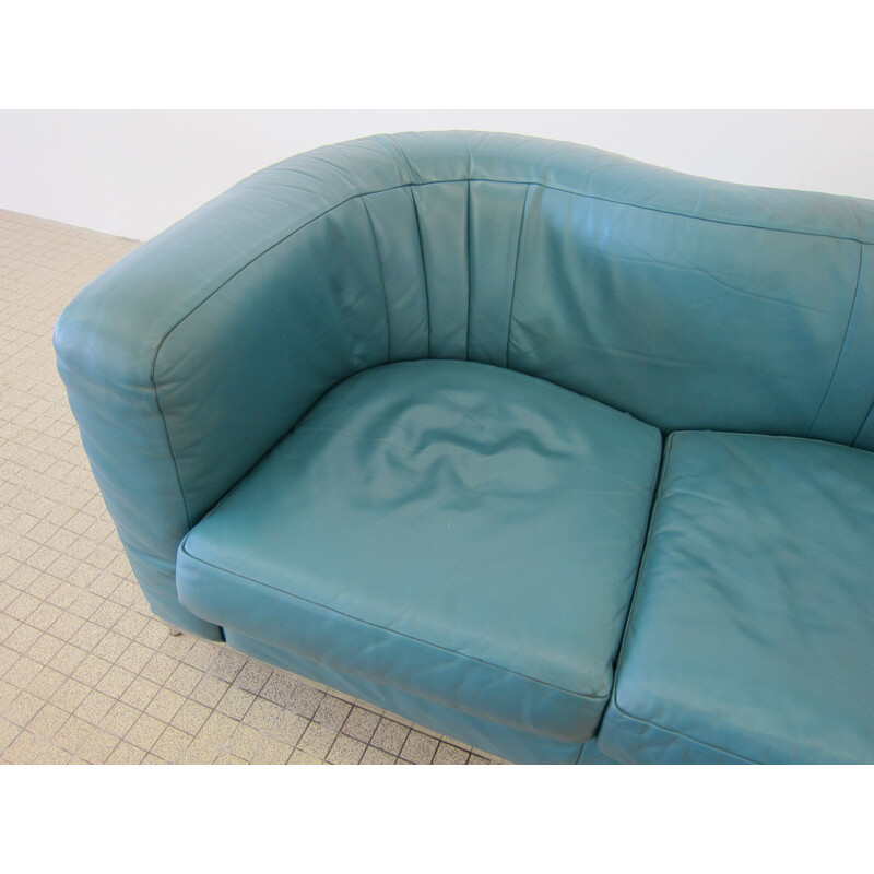 Vintage Zanotta 'Onda' green leather 3 seater sofa 1985