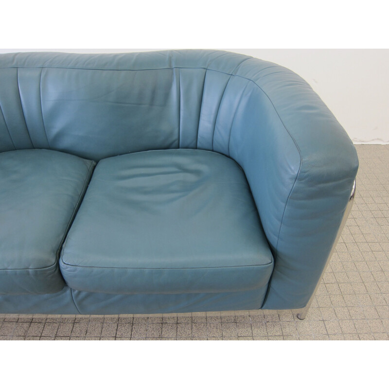 Vintage Zanotta 'Onda' green leather 3 seater sofa 1985