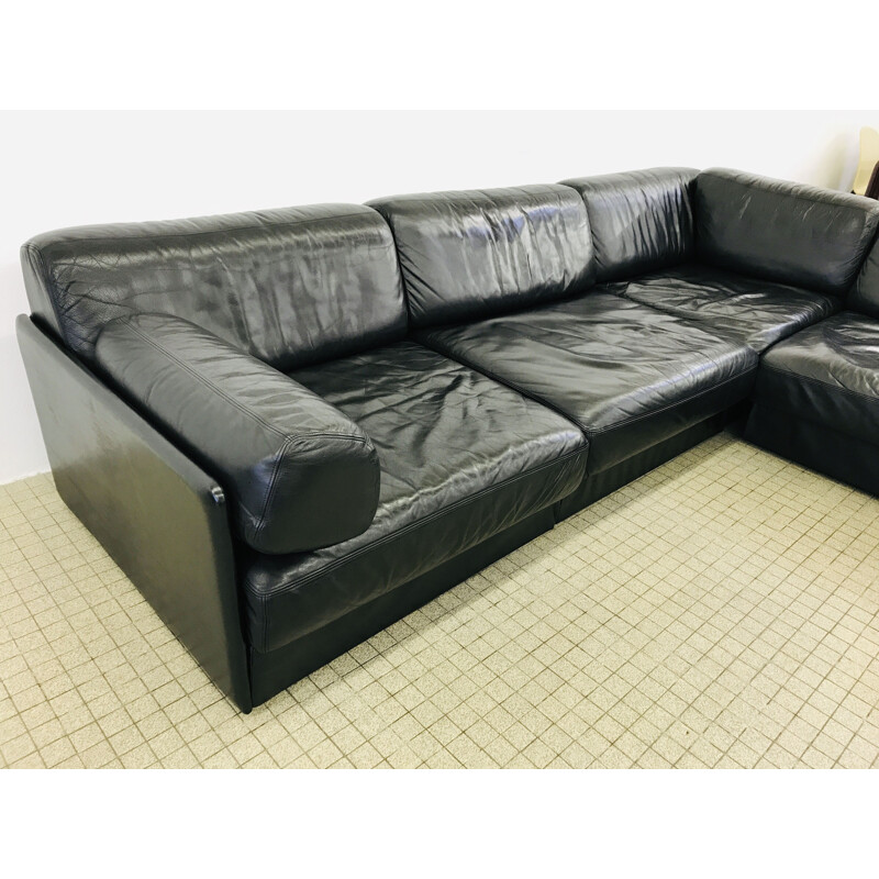 Canapé vintage modulaire en cuir noir De Sede ds76