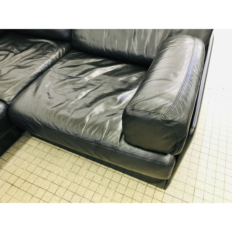 Vintage black leather modular sofa De Sede ds76