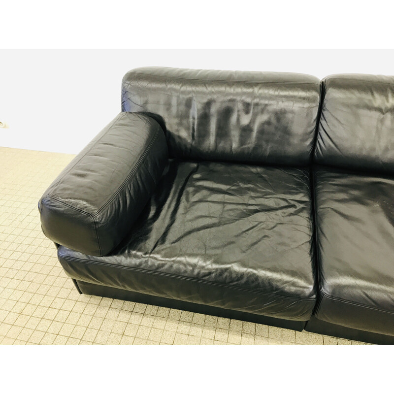 Vintage black leather modular sofa De Sede ds76