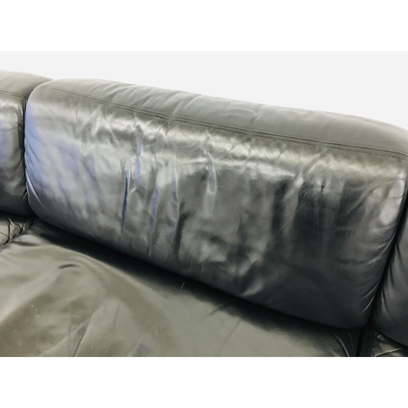 Vintage black leather modular sofa De Sede ds76