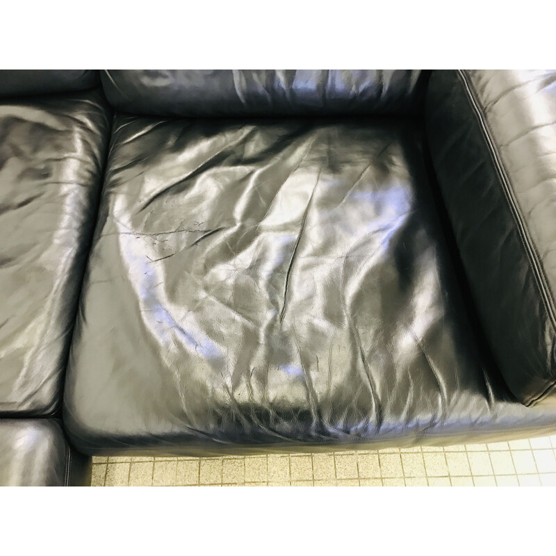 Vintage black leather modular sofa De Sede ds76