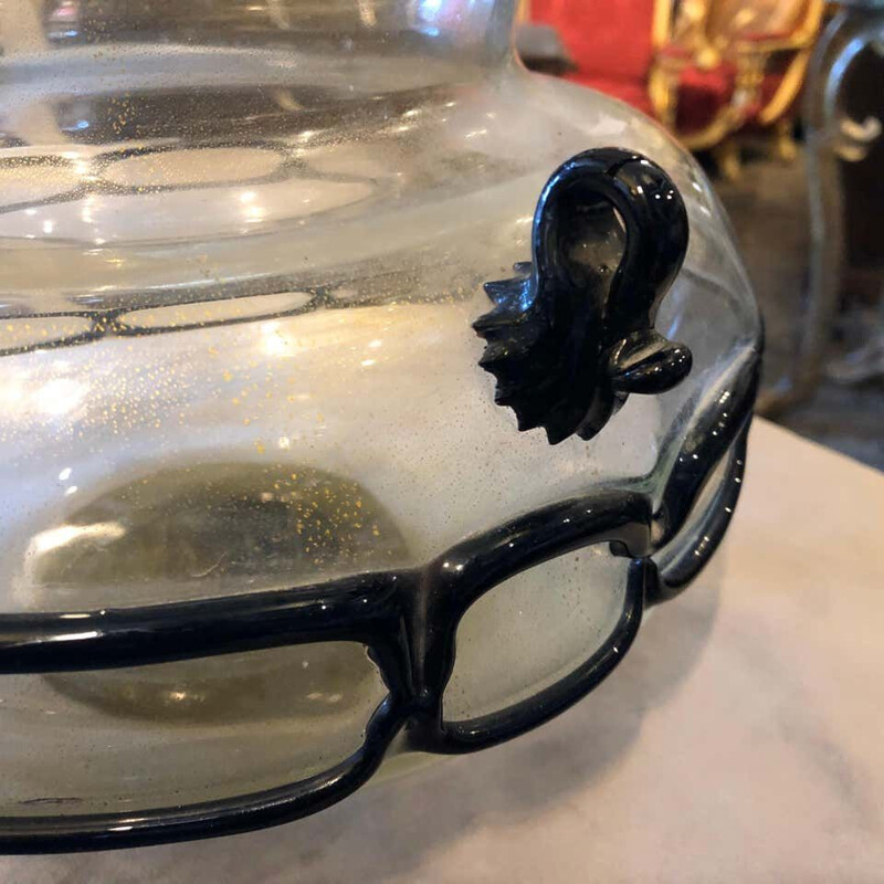 Vase vintage rond en verre de Murano fabriqué à la main 1970