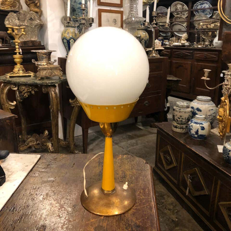 Mid-Century Brass and Glass Italian Table Lamp 1950