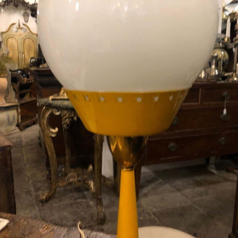 Lampe de table vintage en laiton et verre italienne 1950