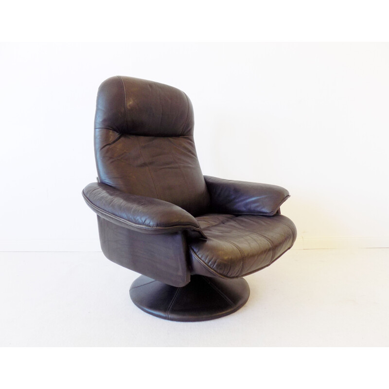 Fauteuil lounge vintage Thams Kvalitet marron cuir danois 1970