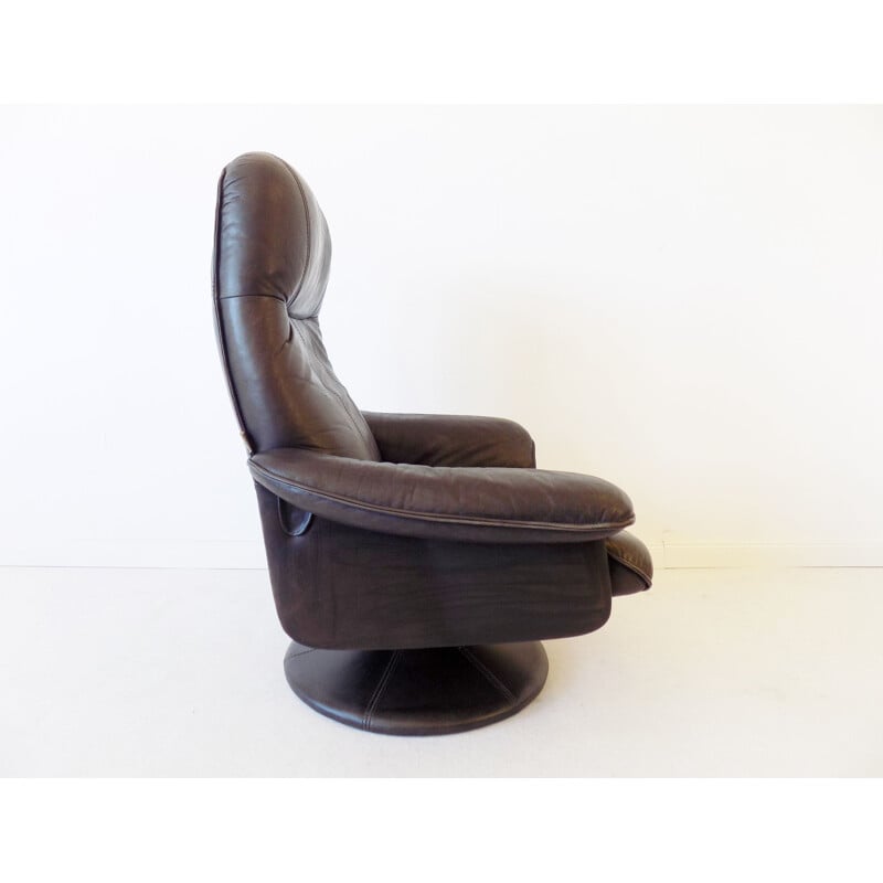 Vintage loungechair Thams Kvalitet brown danish leather 1970s