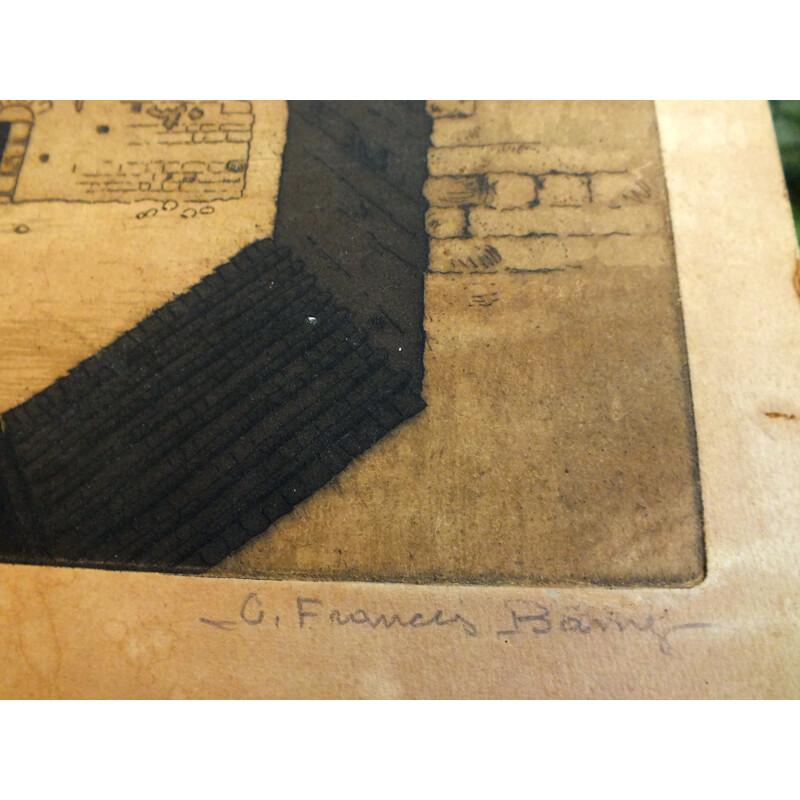 Grabado al aguatinta vintage firmado a mano por Sir Claude Francis Barry, 1930