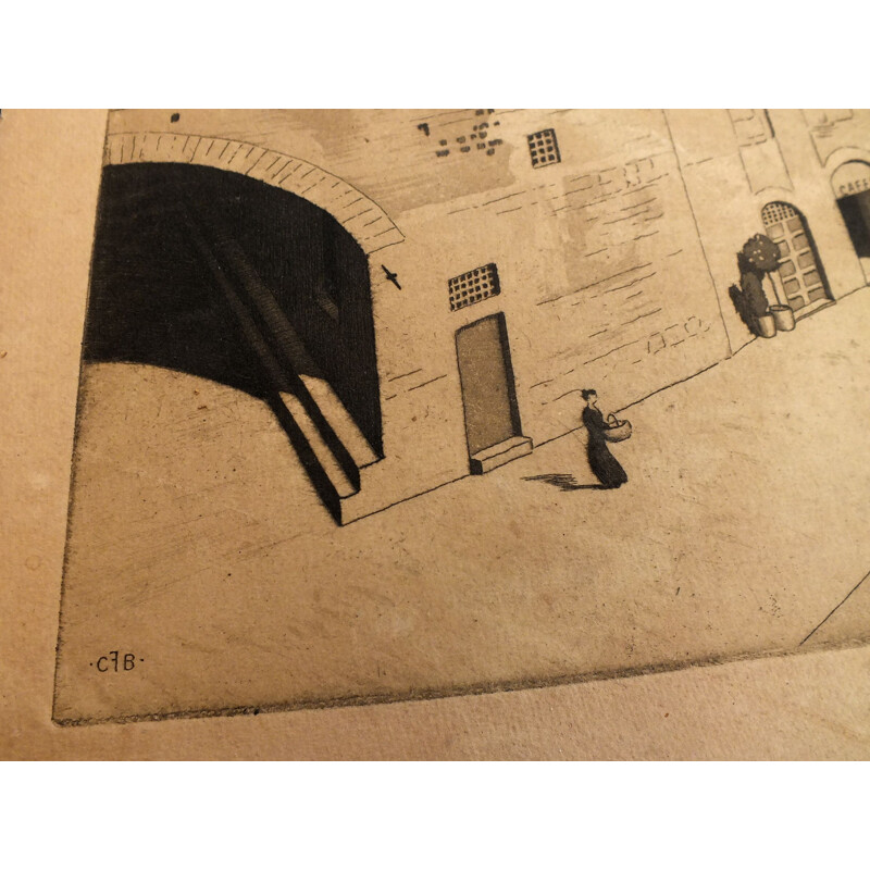 Gravure à l'aquatinte vintage signée à la main de Sir Claude Francis Barry, 1930
