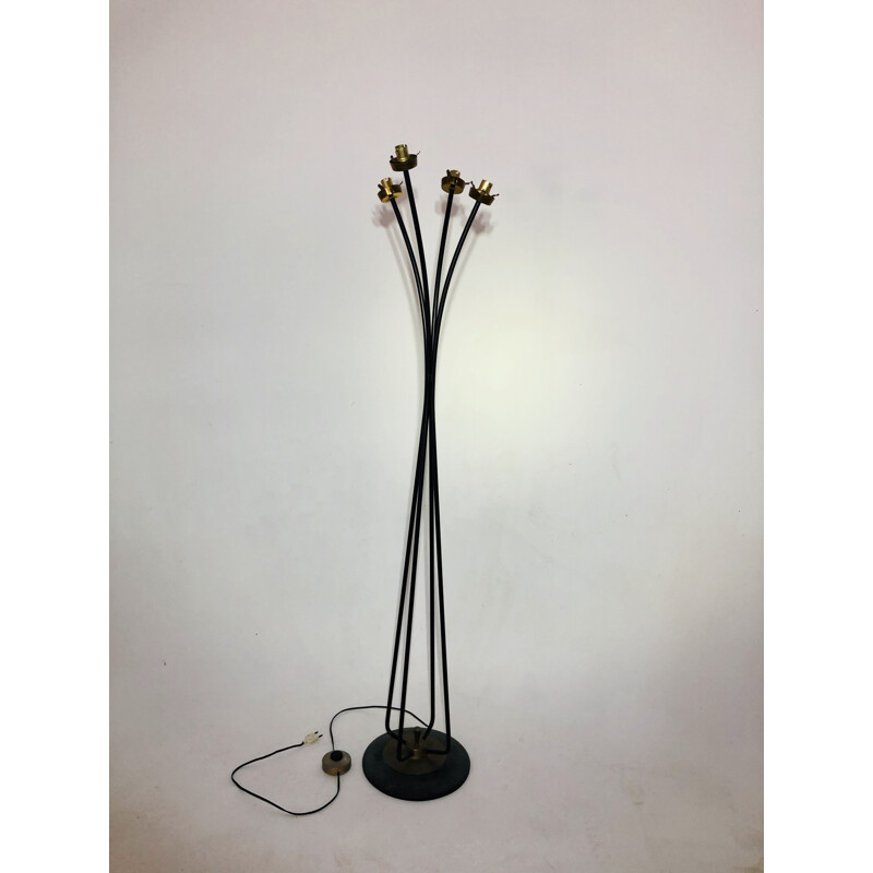Lampadaire vintage  en métal noir 4 branches