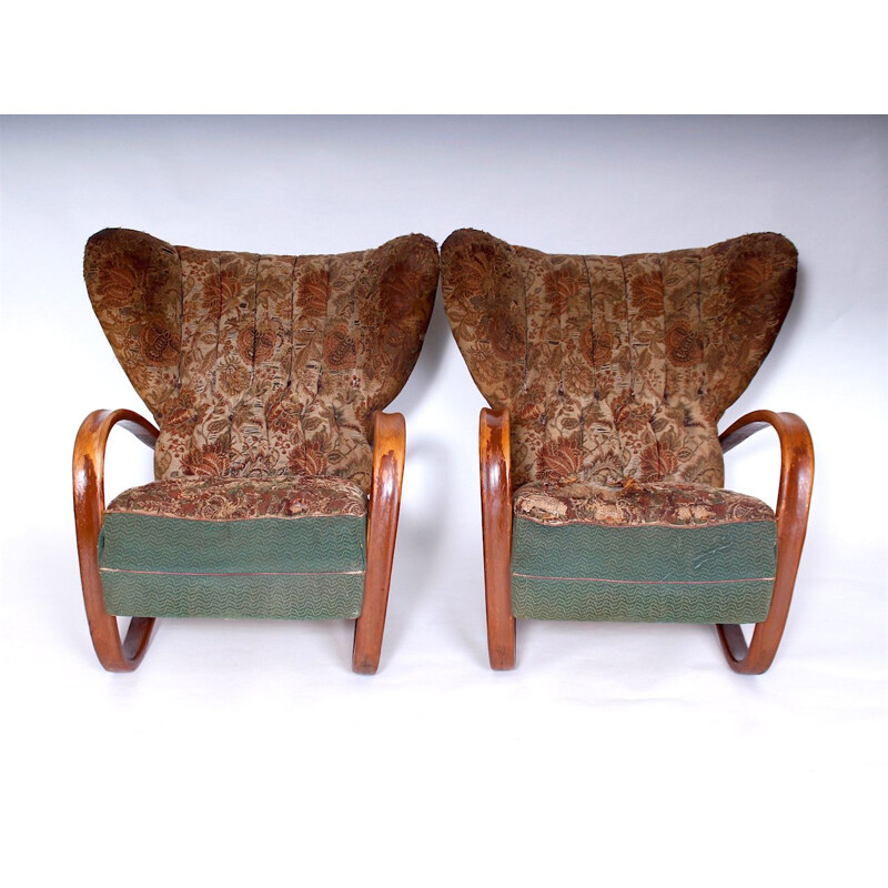 Paire de prototypes de fauteuils à oreilles vintage, modèle Halabala H-269 1930