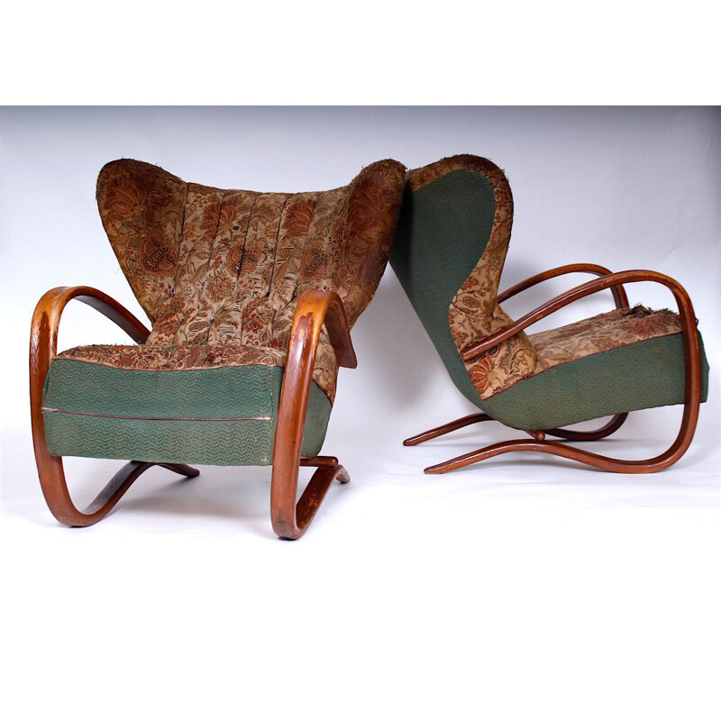 Paire de prototypes de fauteuils à oreilles vintage, modèle Halabala H-269 1930