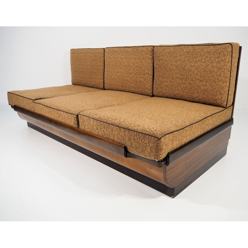 Vintage walnut Sofa Bed,Art Deco 1960s