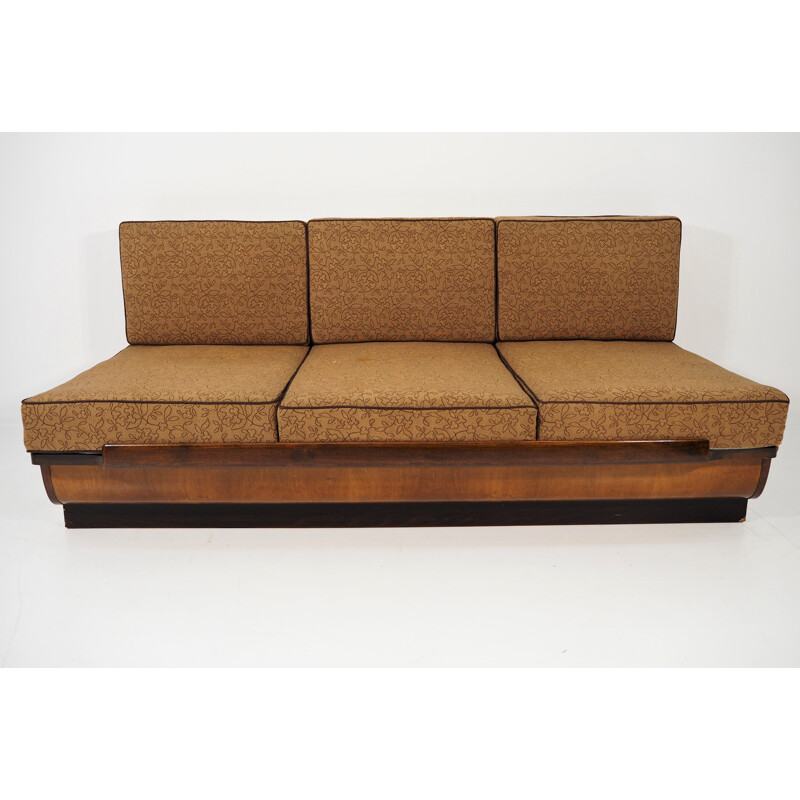 Vintage walnut Sofa Bed,Art Deco 1960s