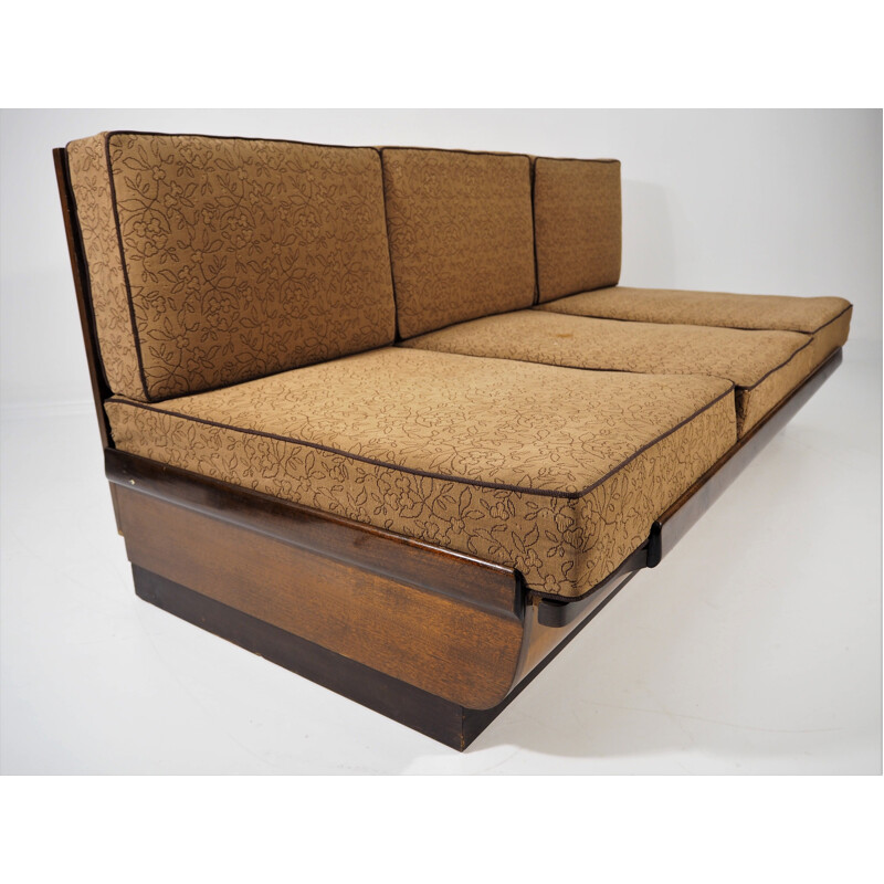 Vintage walnut Sofa Bed,Art Deco 1960s