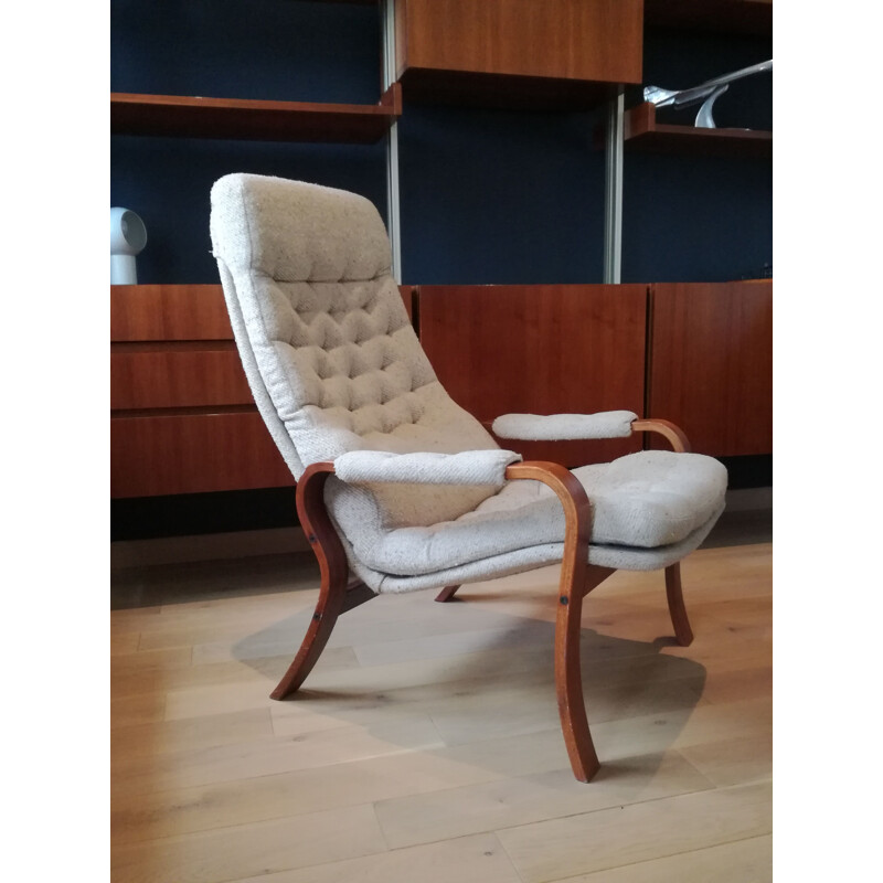 Vintage armchair in beech wood and heathered fabric,scandinavian 1960