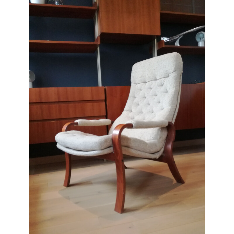 Vintage armchair in beech wood and heathered fabric,scandinavian 1960