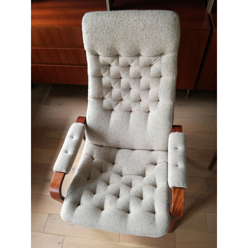 Fauteuil vintage en hêtre et tissu chiné,scandinave 1960