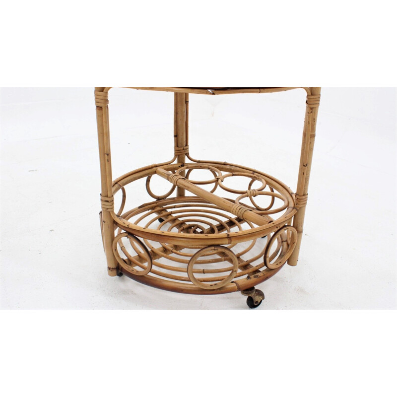 Set of 2 Vintage bamboo rattan serving trolley 1950