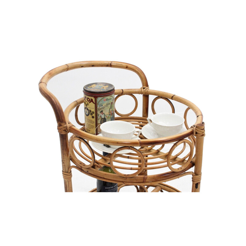 Set of 2 Vintage bamboo rattan serving trolley 1950