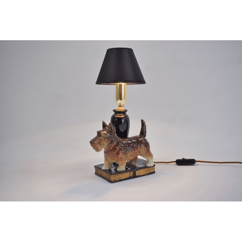Lampe de table vintage en céramique modèle Beswick, Terrier anglais 1930