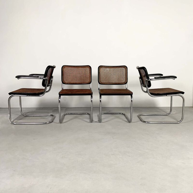 Set of 4 vintage B32 & B64 Cesca Chairs by Marcel Breuer for Thonet, 1940s