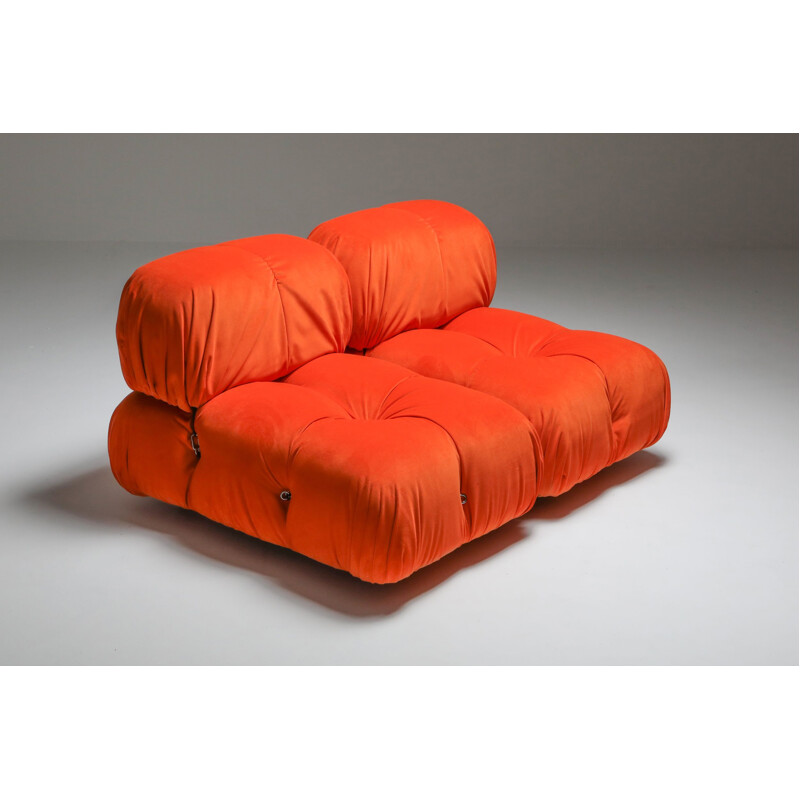 Pair of Vintage Lounge Chairs Camaleonda  in Bright Orange Velvet 1970s