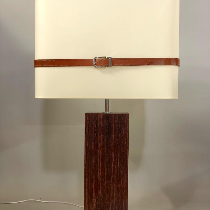 Lampe vintage pied en stratifié imitation Macassar 1970