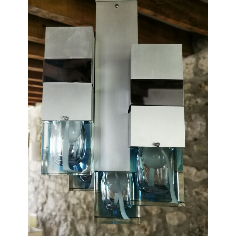 Vintage chandelier 'Cubico' by G. Sciolari 1970