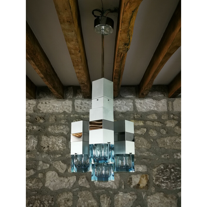 Vintage chandelier 'Cubico' by G. Sciolari 1970