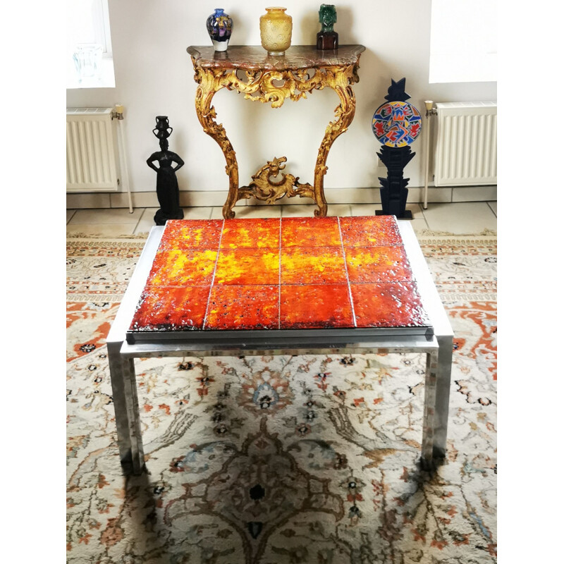 Mesa de centro vintage de cerámica naranja, Alemania 1970