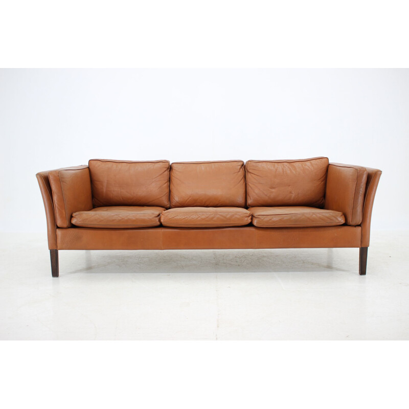 Vintage Cognac Brown Leather 3-Seater Sofa Danish 1960s