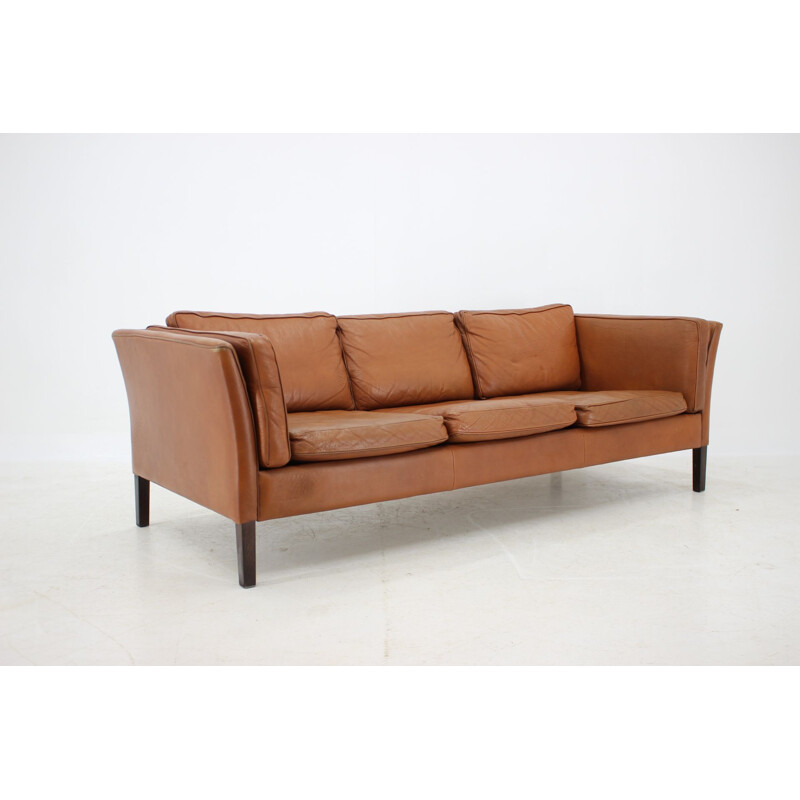 Vintage Cognac Brown Leather 3-Seater Sofa Danish 1960s