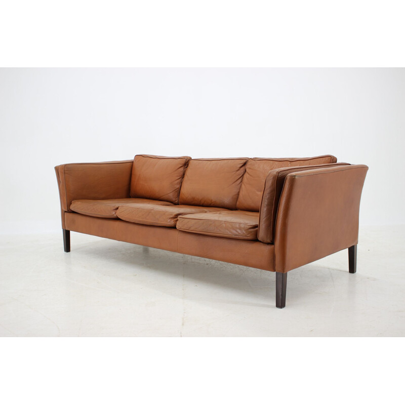 Vintage Cognac Brown Leather 3-Seater Sofa Danish 1960s